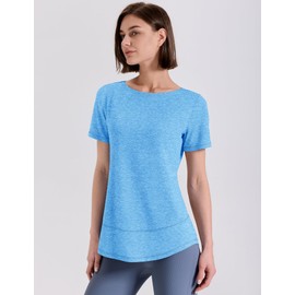 Kistore Women Sport Shirts Short Sleeve Oversized Workout Tshirts Moisture Wicking Training Tee Blue XXL