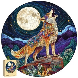 Wooden Puzzles for Adults, Unique Shape Wood Jigsaw Puzzle with Wooden Box, Wolf, 571 Piece(XLarge)