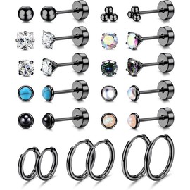 Jstyle 8 Pairs Surgical Steel Earrings for Sensitive Ears Hypoallergenic 20G Stainless Steel Stud Hoop Earrings for Women Men Small Opal Ball CZ Surgical Steel Flat Back Earrings Cartilage Earrings Jewelry:_gold2