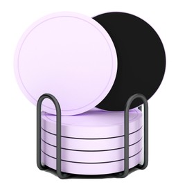 Azhou 6Pcs Drink Coaster with Holder, Lavender Absorbent Coasters for Drinks, Non-Slip with Velvet Bottom, Thick Heavy Duty 4 inch Ceramic Coasters, Home Decor Coffee Bar Accessories