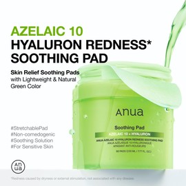 Anua Azelaic 10 Hyaluron Redness Soothing Pad, Troubled & Spot Care with Korean Toner Pads, Quick & Easy Stretchable Facial Mask with Azelaic Acid, Hyaluronic Acid, Korean Skin Care (90 Pads)