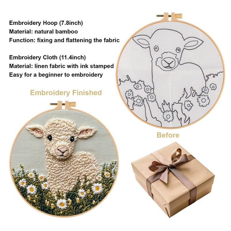 Embroidery Kit with Sheep Pattern, Hand Punching Adult Craft Kits,Tapestry