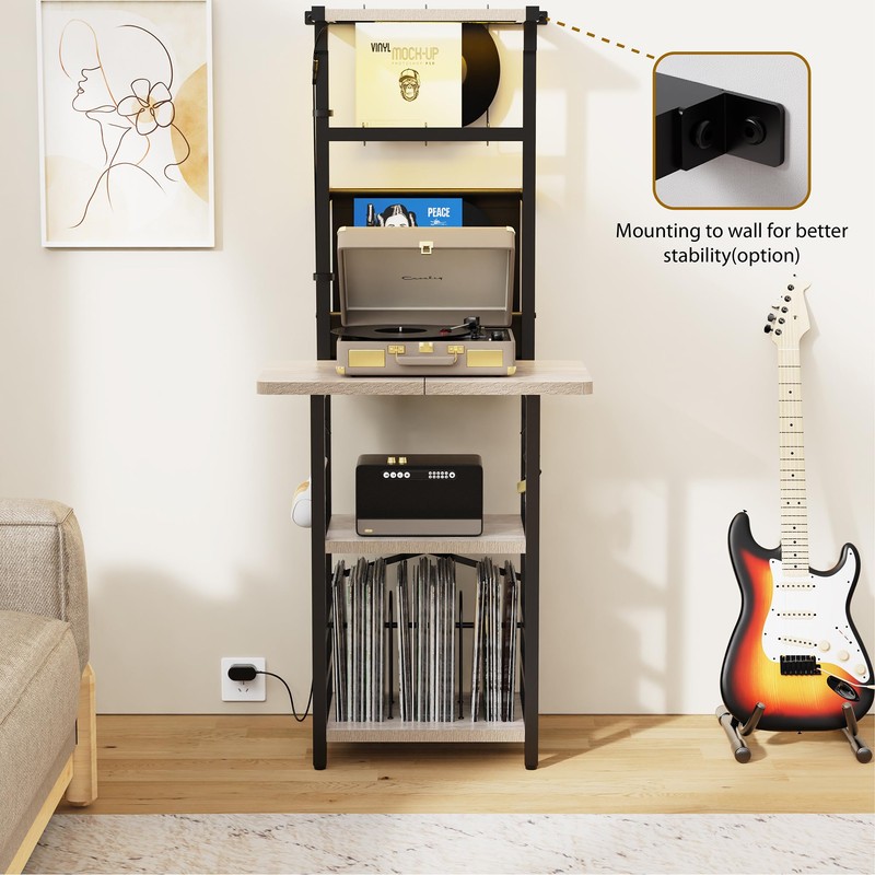 YAKANJ Record Player Stand with Led Light,Record Player Table with