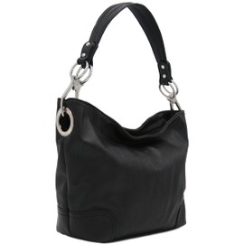 Hobo Shoulder Bag with Big Snap Hook Hardware (Black)