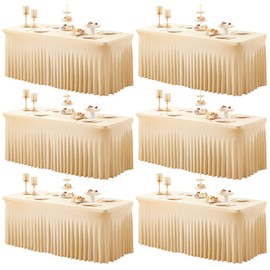 Shillance Champagne Spandex Table Covers 6ft, 6 Packs Fitted Table Covers for 6 Foot Tables Stretch Spandex Table Skirts Rectangle Tables for Event, Wedding, Banquet & Parties