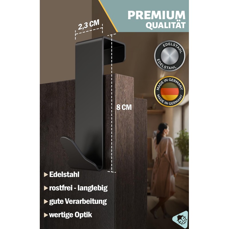 Menz Premium Door Hooks Set of 6 Black Door Hooks
