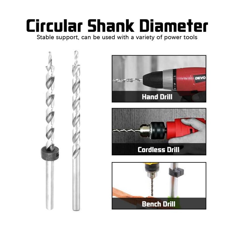 Uadme Pocket Hole Jig Drill, 9 mm Round Shank Spiral