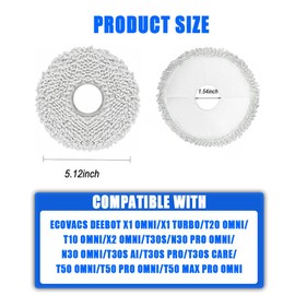 8pcs Mop Pads for E COVACS X1 Omni/X1 Turbo/T20 Omni/T10 Omni/X2 Omni/T30S/N30 Pro Omni/N30 Omni/T30S AI/T30S Pro/T30S CARE/T50 OMNI/T50 PRO Omni/Yeedi m12 pro+ Mop Pads