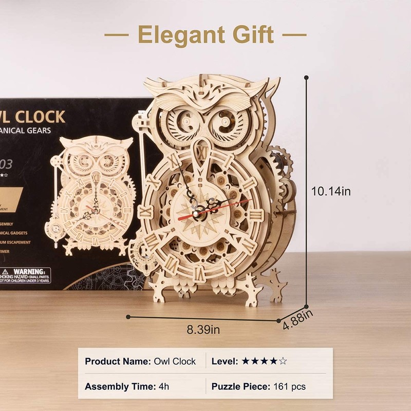 ROKR 3D Wooden Puzzles for Adults Owl Clock - Mechanical