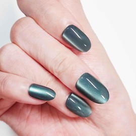 Press on Nails Oval, Green Shimmery Fake Nail, Kit of 24 False Nails, 24 Adhesive Tabs and Tools