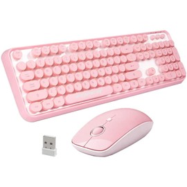 FOPETT Keyboard and Mouse Sets Wireless, Reliable 2.4 GHz Connectivity for PC,Laptop,Smart TV and More (Pink)