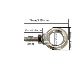 CHHGGNN 304 Stainless Steel Eye Bolt, 4 PCS M8 Heavy Duty Lifting Ring 1.2" Threaded Eyebolt Shoulder Eye Bolts with Nuts and Flat Washers(Thread Length 30mm)