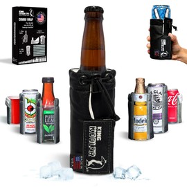 KingKooler Universal Bottle & Can Insulator - Adjustable and Slim Can Cooler Insulated - Beer Bottle Holder - Made in USA - Packable for Easy Storage Travel - Washable - TALL - Raven Black