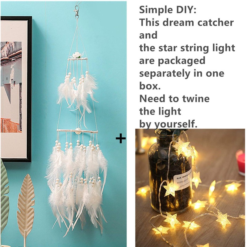 Dremisland Double Circle White Feather Dream Catcher with Mobile LED