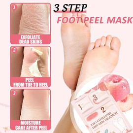 Foot Peel Mask With Peach Extract - Foot Mask For Hard Skin & Calluses - 3-In-1 Foot Care For Exfoliation, Moisturizing & Renewal - Natural Formula For Soft & Smooth Feet