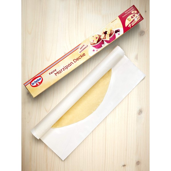 Dr. Oetker Fine Marzipan Blanket, 300 g, Ready Unrolled Cover, for Wrapping and Decorating Cakes, Cakes & Pastries up to Diameter 26 cm, Ready to Use, Vegan