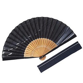 Fashionable kimono Iroha Men's Cloth Fan, Fan Bag Set, Saw, Ren, Fish, 8.7 inches (22 cm), navy