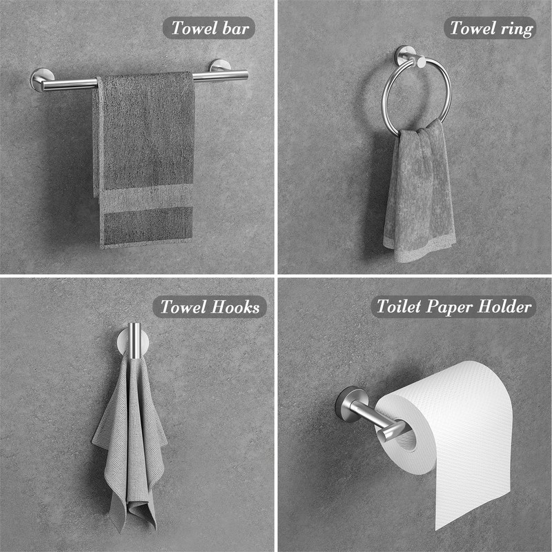 Round Brushed Nickel Bathroom Hardware: 8 Pieces Stainless Steel Bath