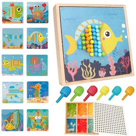 QXNDXQ Mosaic Plug-In Game for Children from 2 3 4 5 Years, Plug-In Mosaic with 240 Beads and 10 Colourful Slots, Creative Educational Learning Toy (Ocean)