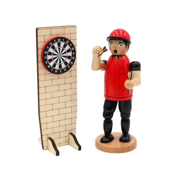 Dekohelden24 Wooden Smoker as a Dart Player, Gift for Dart Players L/W/H 15 x 8 x 21 cm