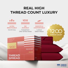 THREAD SPREAD 100% Egyptian Cotton Sheets California King Size - 1200 Thread Count 4 PC Cal King Sheets Egyptian Cotton, Soft, Cooling Sateen Sheets, High Thread Count Sheets California King - Beige
