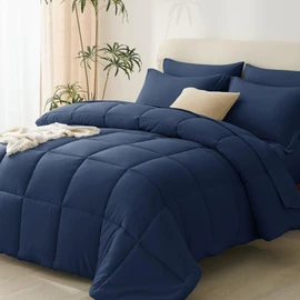 CozyLux Navy Blue Comforter Set Queen 7 Pieces Bed in a Bag Navy Blue Bedding Sets Complete Bed Set for All Season with Comforter, Flat Sheets, Fitted Sheet, Pillowcases & Shams