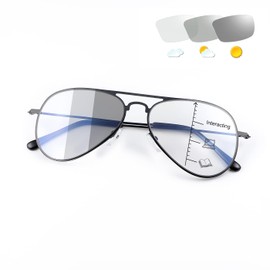 YIMI Photochromic Progressive Multifocus Reading Glasses UV400 Sunglasses Blue Light Blocking Aviator Transition Presbyopic (Black, 3.00, multiplier_x)