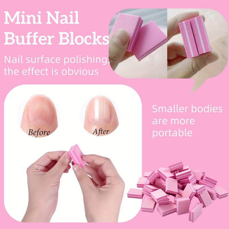 50pcs Mini Nail Buffer Blocks - 100/180 Grit Dual-Sided Sponge