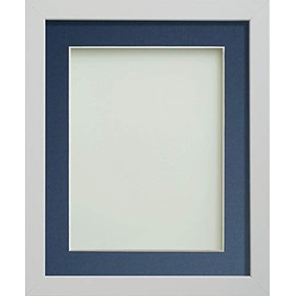 Frame Company Allington White Photo Frame with Blue Mount, 7x5 for 5x3.5 inch, fitted with perspex