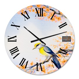 Designart 'Beautiful Blue Bird On Flowering Branch II' Traditional wall clock - 16 in. high, 16 In. Wide