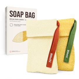 ZOMCHI Bar Soap Saver Bag with Different Roughness, Exfoliating Soap Bag, Soap Pouch for Body Wash (2 Pieces, Yellow)