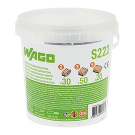 WAGO - WAGO Plastic Bucket 100 Junction Box Clamps - Assortment of 100 Lever Clamps Type 222 2-Conductor Clamps, 3-Conductor Clamps and 5-Conductor Clamps