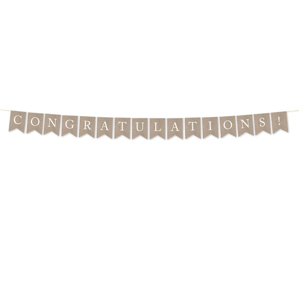 Andaz Press Hanging Bunting Pennant Party Banner with String, Printed Burlap, Congratulations!, 5-Feet, 1-Set, Includes String