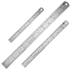 GOOMAND Stainless Steel Ruler Straight Line Ruler Measuring Tool Double-Sided (Centimeter and Inch Display) 30CM/12inch + 20CM/8inch + 15CM/6inch Survey Supplies Ruler Stationery and Office Supplies