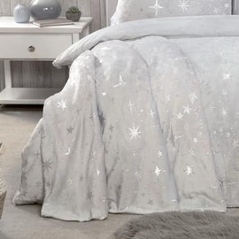 Sleepdown Scattered Stars Foil Fleece Silver Bedspread Throw Over Sofa Bed Super Soft Warm Cosy Blanket - 120cm x 150cm, 5056242756064