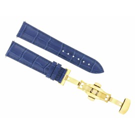 Ewatchparts 20mm Leather Watch Band Strap Compatible With Montblanc Watch Deployment Clasp Blue With Gold Deployment Clasp