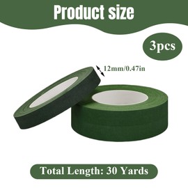CYMYGS 3 Rolls Florist Tape, Florist Wire Green Stem Wrap Bouquet Tape, Floral Arrangement Kit, Bouquet Tapes for Plant Stem Wrapping and DIY Handcrafts (30 Yard/Roll)