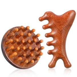 SynHHergyx Peine masajeador de cuero cabelludo de madera, 2 piezas de masajeador de cuero cabelludo de sándalo para el crecimiento del cabello, herram