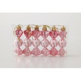 Christmas Tree Candy Ornaments Decorations Xmas Hanging Baubles Shiny Glitter Sweet Shaped 8.5CM 6PCS (Pink)