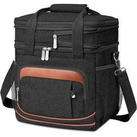 Beaulyn Lunch Box for Men - Expandable Double Deck Lunch Bag, Insulated & Leakproof Cooler Bag with Adjustable Shoulder Strap - Lunch Cooler Bag for Office Picnic Hiking Beach(Black)