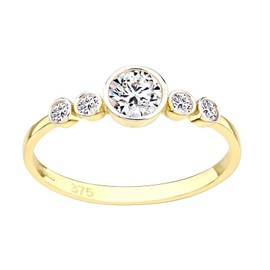 Old English Jewellers 9ct Yellow Gold Vintage Style White Sapphire & CZ Engagement Ring size J to S (O)