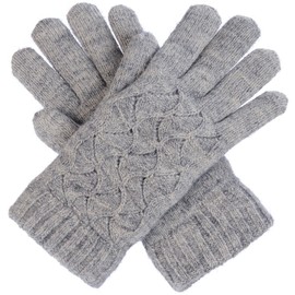 BYOS Women Winter Swirl Pattern Ultra Warm Soft Plush Faux Fur Fleece Lined Knit Gloves (Heather Gray)