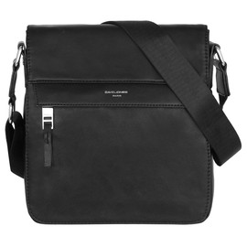 David Jones - Men's Messenger Crossbody Bag - Multipocket Shoulder Bag PU Leather - Multiple Zipper Pockets Compartment Small Handbag Crossover Bag Purse - Business Work City Daily - Black with Flap