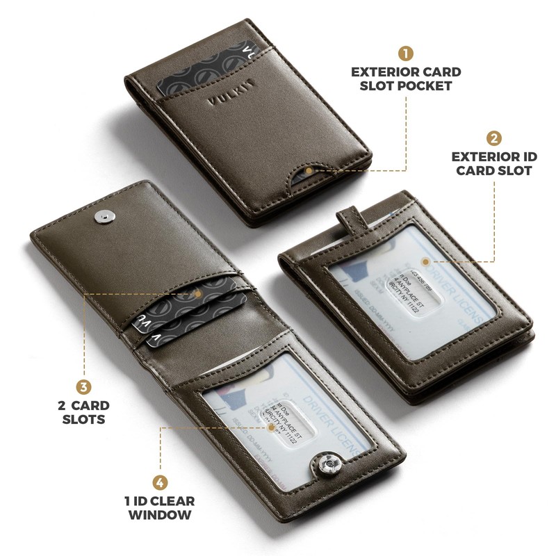VULKIT Badge Holder Wallet with Retractable Clip, Leather Bifold Double