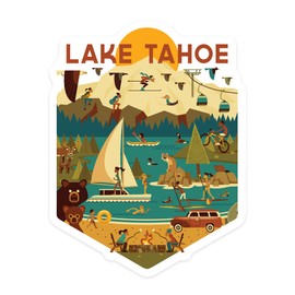 Die Cut Sticker Lake Tahoe, Geometric, Contour Vinyl Sticker 3 to 6 inches, (Waterproof Decal for Cars, Water Bottles, Laptops, Coolers), Large