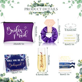 Set de Regalo para Propuesta de Dama de Honor de 9 Piezas Copas de Champán sin Tallo Scrunchies Bandas para el Cabello Diadema Bolsa de Maquillaje Pulseras Anudadas para Novia (Retro)