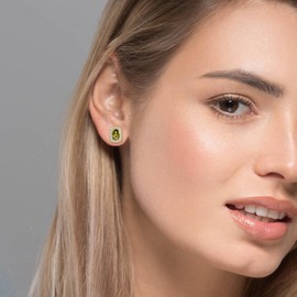 Gold Green Peridot Stud Earrings Square Gemstone Earrings for Women, Birthstone Cubic Zirconia Earrings