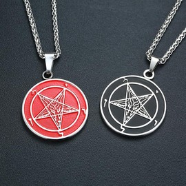 Rockyu Men's Stainless Steel Lucifer Satin Pendant, Hardcore Sterling Chain, 23.6 inches (60 cm), ネックレス長さ60cm、ペンダントトップ42mm×36mm, Stainless Steel, Enamel, No Gemstones