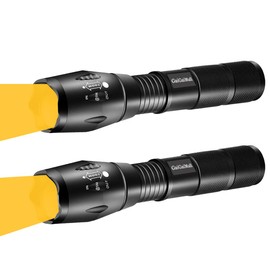 2 Pack Amber LED Flashlight 1600K Night Vision Warm Yellow Light for Eye Care Reading Hunting Fishing Aviation