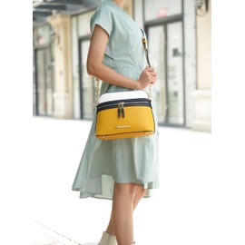MKF Collection - Bolso bandolera para mujer, piel vegana, con múltiples bolsillos, bandolera de Mia K, Karelyn Azul Marino-Amarillo